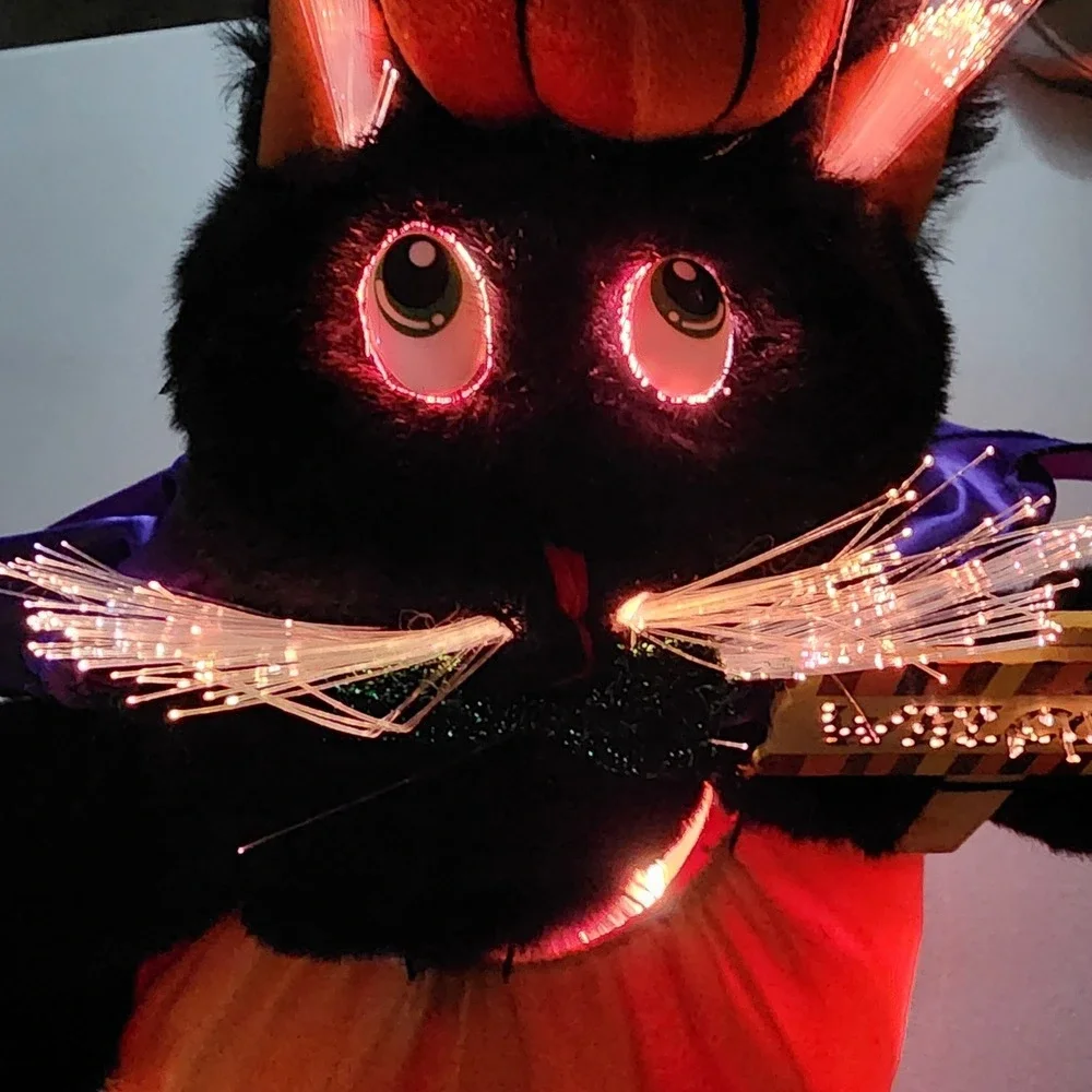 VTG Fiber Optic Halloween Black Cat Pumpkin Welcome Sign Light Up Decor 14 inch